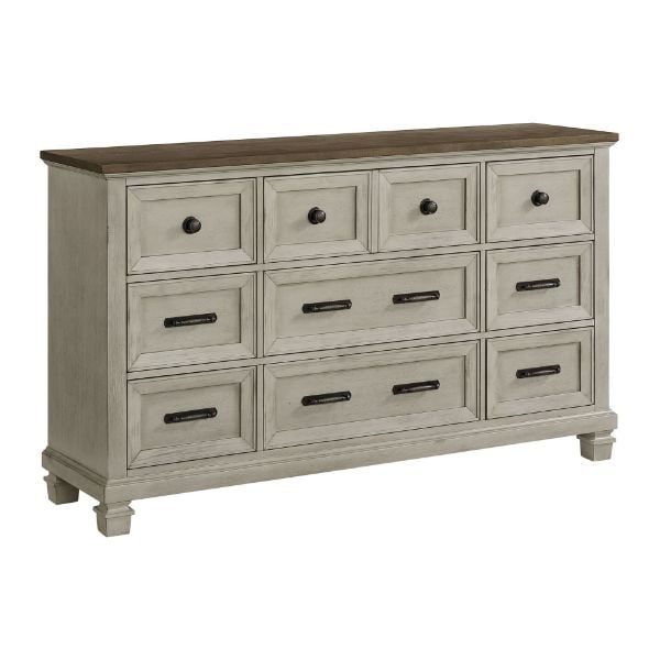 Farmington 9 Drawer Dresser in Medium Brown and Washed Stone Angle.jpg